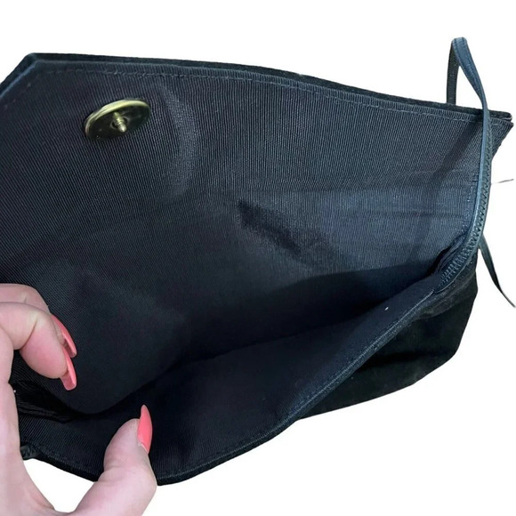 Vintage 90s Suede Purse with Thin Shoulder Strap Black 11” X 7” - Picture 4 of 6